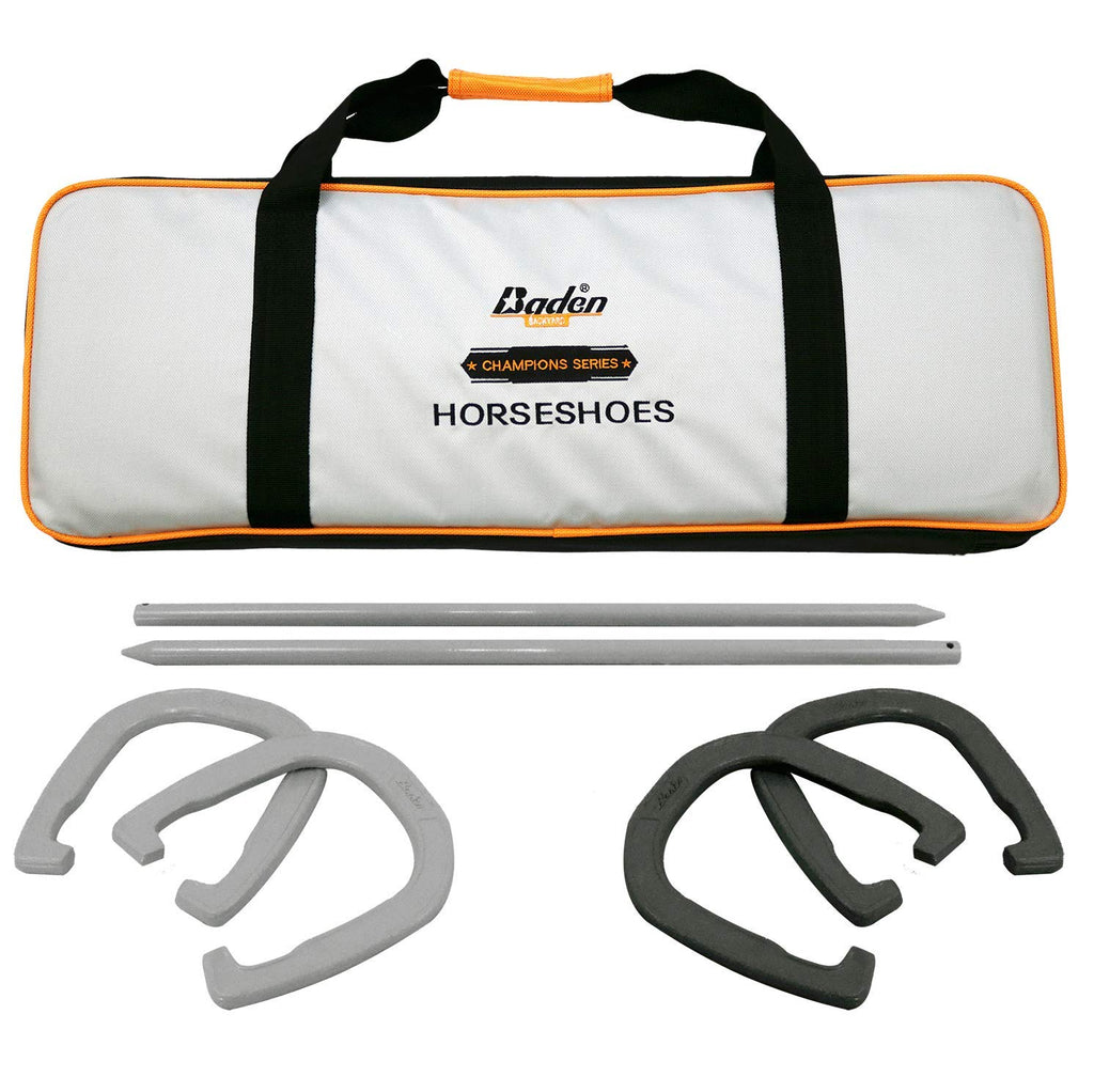 Baden Champions Horseshoe Set- Tournament Quality Forged Steel Construction, Gray/Black