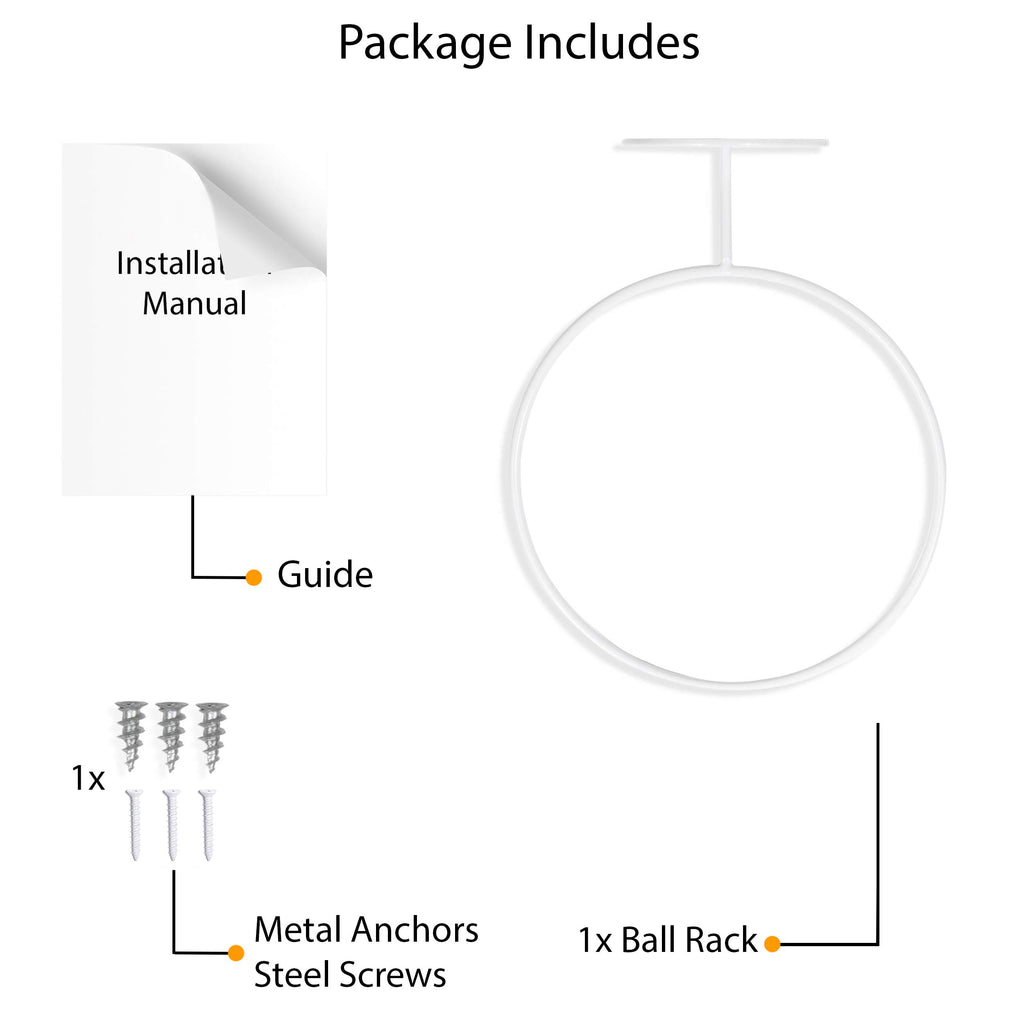 Wallniture Sporta Wall Mount Ball Storage, Ball Holder Organization And Storage Rack For Basketball, Football, Soccer Balls, Met