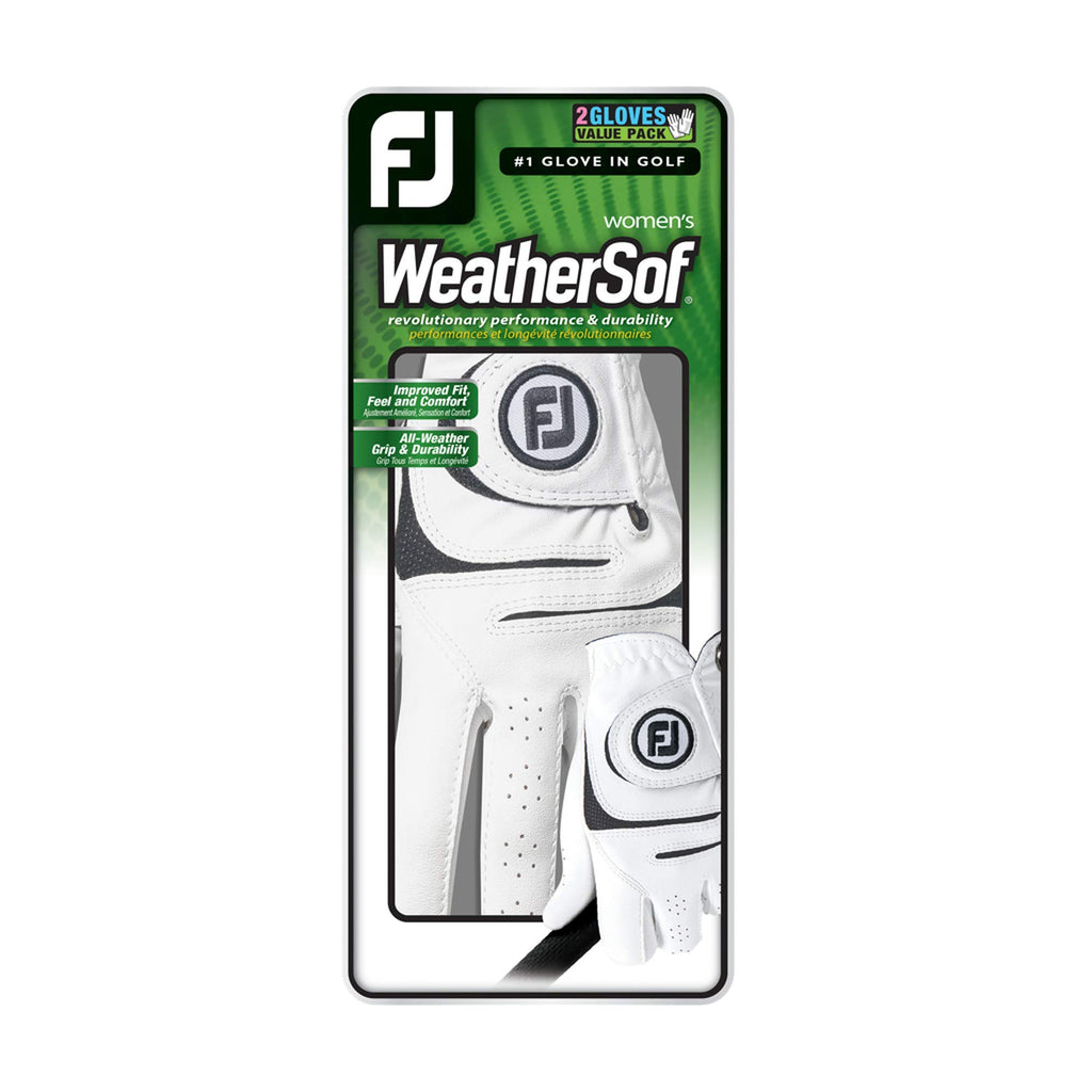 Footjoy Women'S Weathersof Golf Glove, Pack Of 2, White Medium/Large, Worn On Left Hand