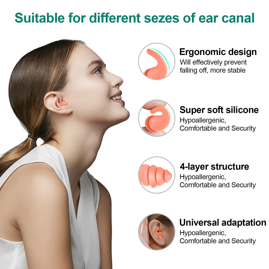 Swimming Ear Plugs for Adults,3 Pairs Waterproof Reusable Silicone Swim Earplugs for Swimming Surfing Snorkeling Showering and W