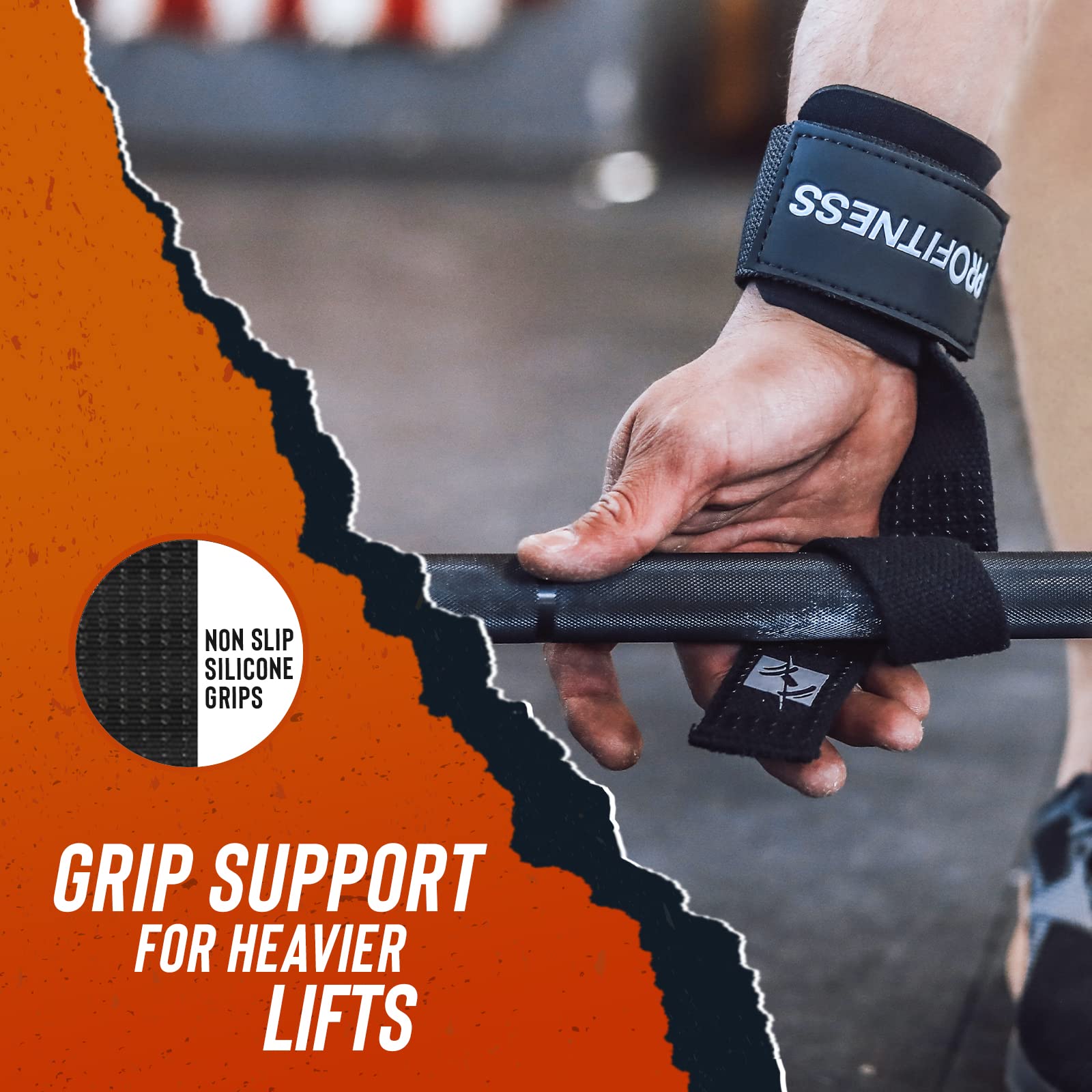 Profitness Weight Lifting Straps - 10 Long Wrist Straps For Weightlifting - Padded Neoprene Lifting Straps Gym With Non Slip Sil