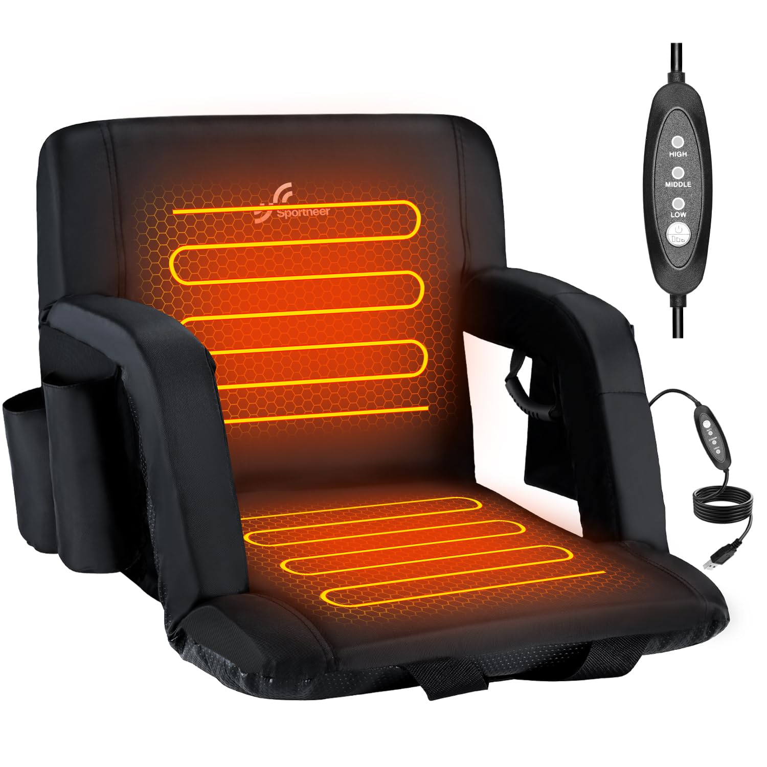Sportneer Heated Stadium Seats for Bleachers: 3 Heated Modes 6 Reclining Positions Stadium Seats with Back Support for Sport Eve