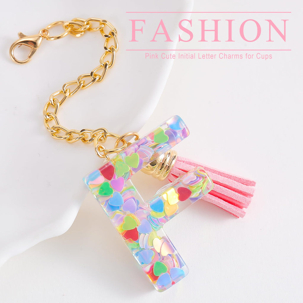 Letter Charm Accessories for Stanley Cup 1 PCS Cute Initial Keychain Handle Charm for Stanley Tumbler for Women Pink Letter F
