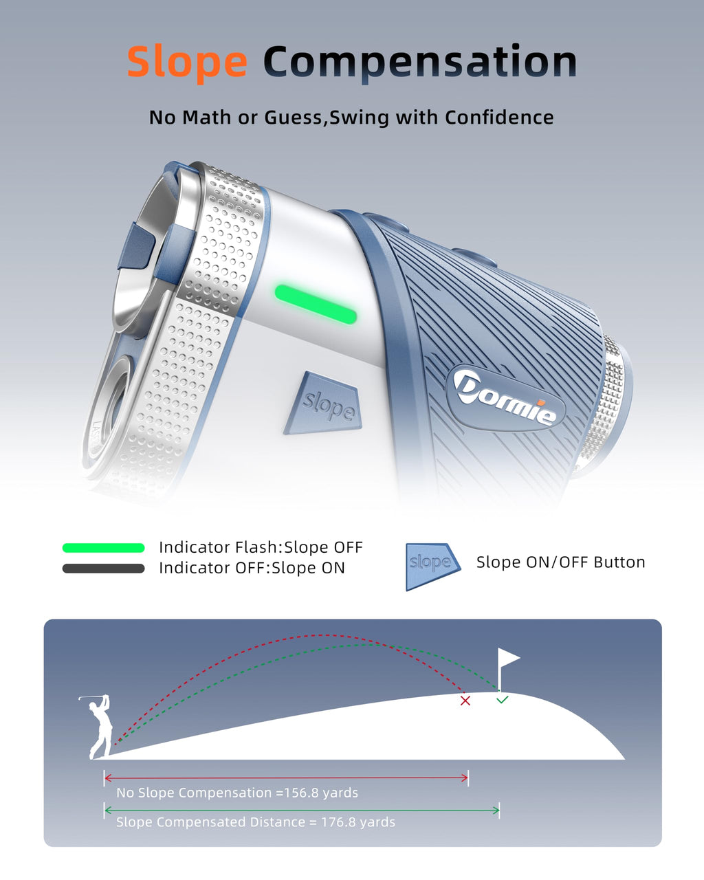Dormie Golf Rangefinder With Slope,800 Yards Laser Range Finder Golfing,Pnlc Display,Aluminum Alloy Body,Flag Lock,Slope Compens