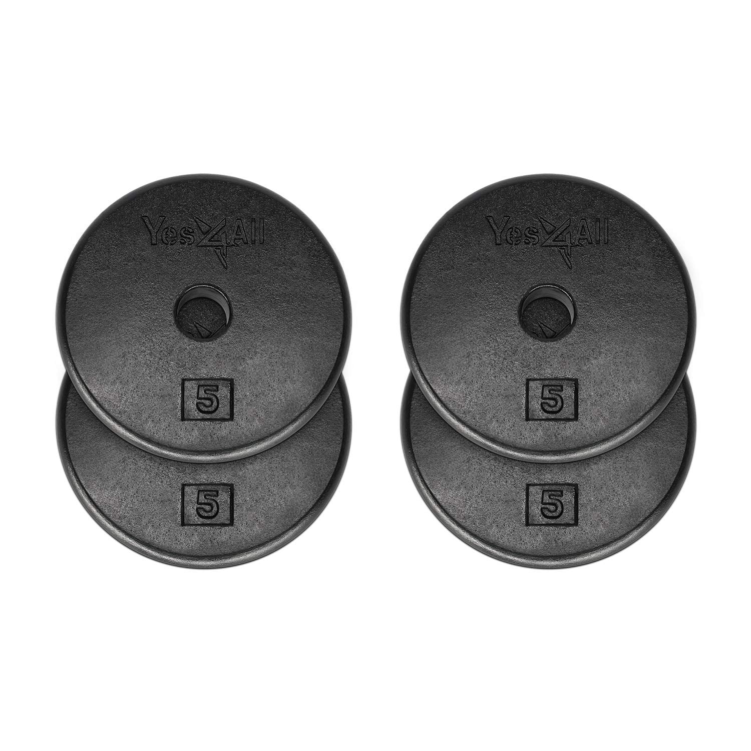 Yes4All Standard 1-Inch Cast Iron Weight Plates - 5Lbs X 4Pcs