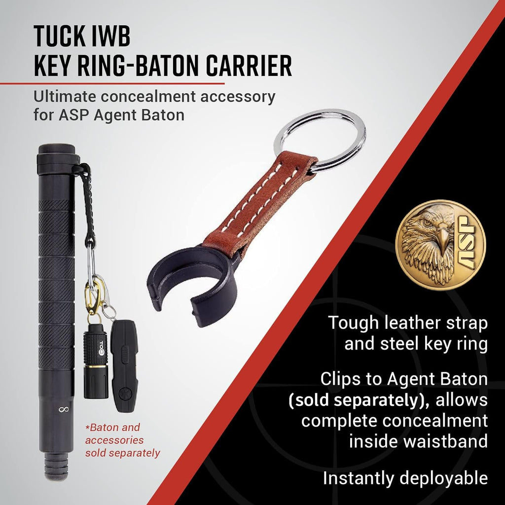 Asp Tuck Concealable Baton-Holder With Key Ring, Tactical Baton Clip, Leather Duty-Belt Accessory
