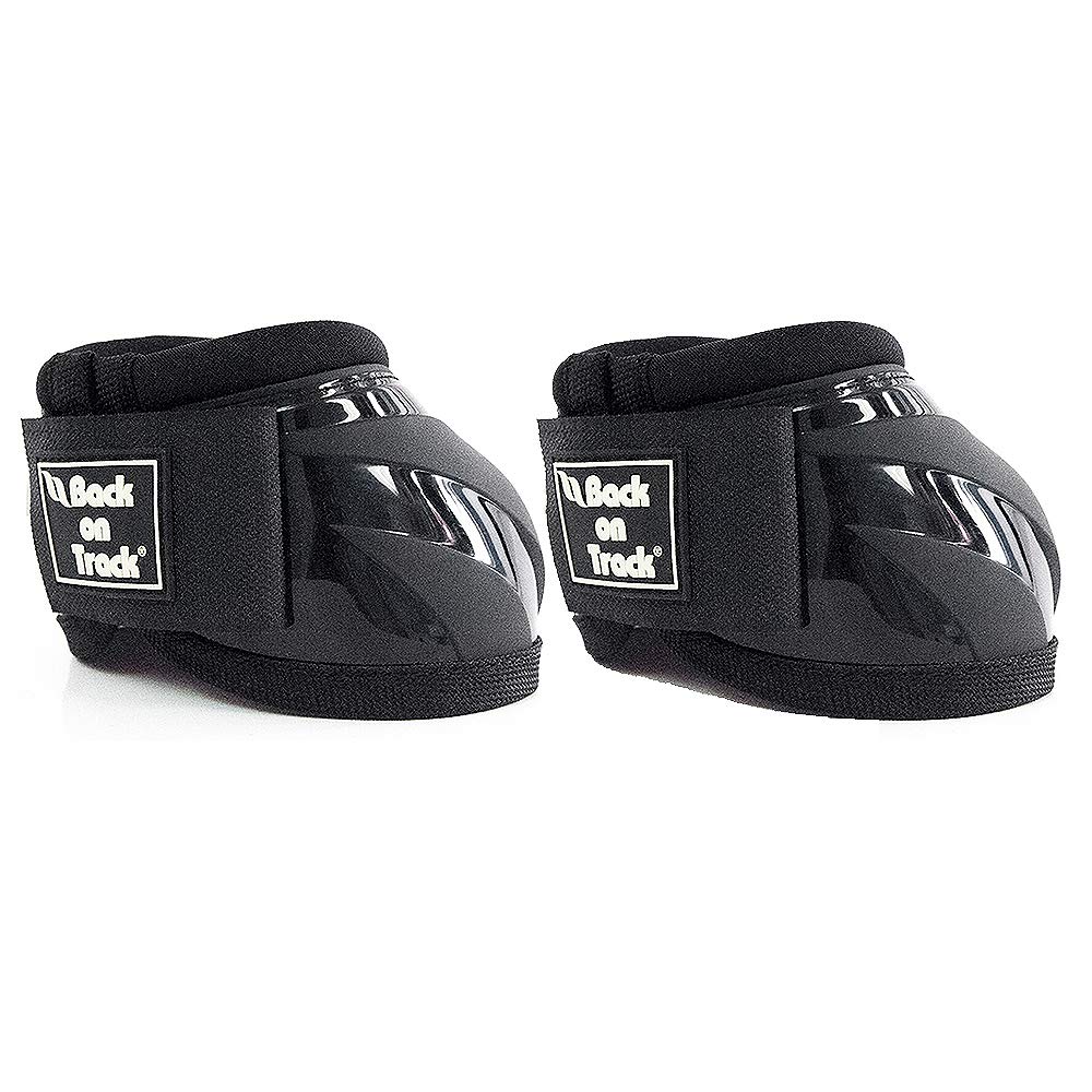 Back on Track Performance Equine Durable Rubber Horse Protective Pair of Hoof Bell Boots with Loop Closure, Black, Large