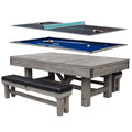 Hathaway Logan 7-Ft Pool Table Combo Set With Benches - Rustic Gray With Blue Felt, Barnwood