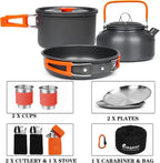 Bisgear Camping Cookware Kettle Backpacking Stove Mess Kit, Camping Pots And Pans Set With Cups Plates Utensils, Camping Kitchen