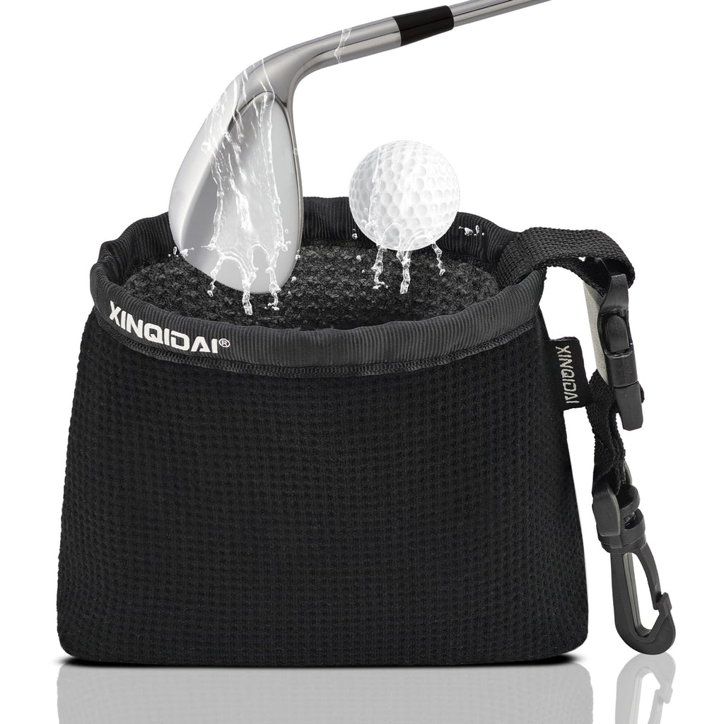 XINQIDAI Golf Club and Golf Ball Cleaning Bag - Cleans Club Grooves, Golf Bag Accessories,Waterproof Clean Face Tech, Detachable