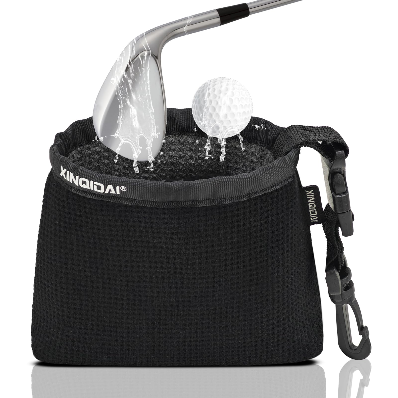 XINQIDAI Golf Club and Golf Ball Cleaning Bag - Cleans Club Grooves, Golf Bag Accessories,Waterproof Clean Face Tech, Detachable