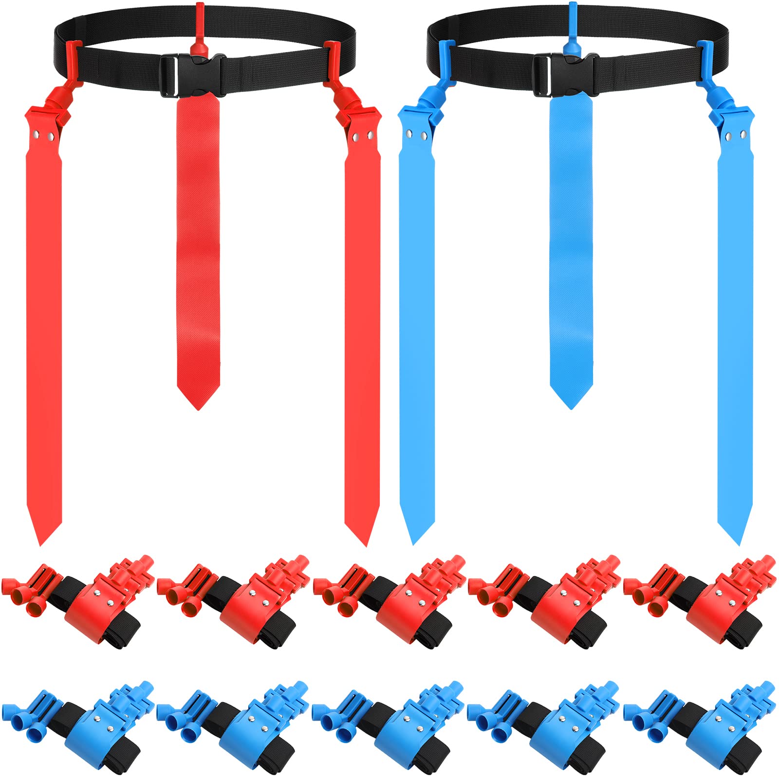 Hungdao 12 Pcs 10/12 Players Flag Football Belts and Flags Adjustable Football Belts for Kids Teens Adults Team Training Sport E