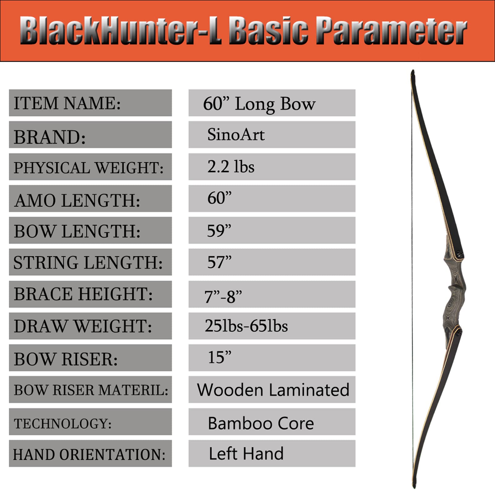 Sinoart 60 Takedown Longbow Archery Wooden Archery Bow Included Fur Rest Pad Stringer Tool Tab String Nocks Right And Left Hand