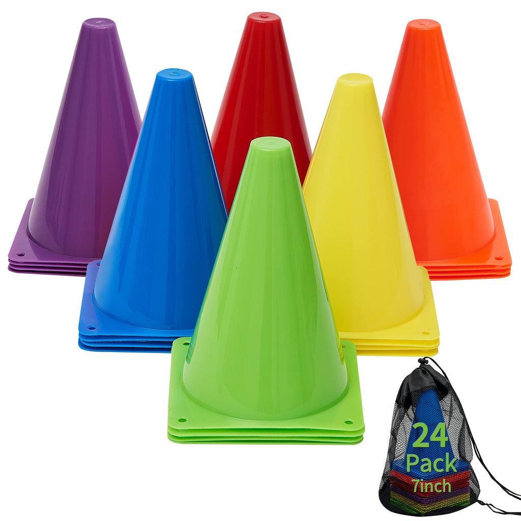 Cones Sports For Kids, Small Training Cones Set For Soccer Practice, 24 Pack 7 Inch Agility Field Cone Marker For Football Baske
