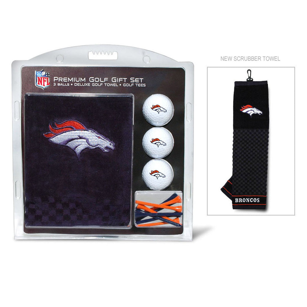 Team Golf Nfl Denver Broncos Gift Set: Embroidered Golf Towel, 3 Golf Balls, And 14 Golf Tees 2-3/4'' Regulation, Tri-Fold Towel