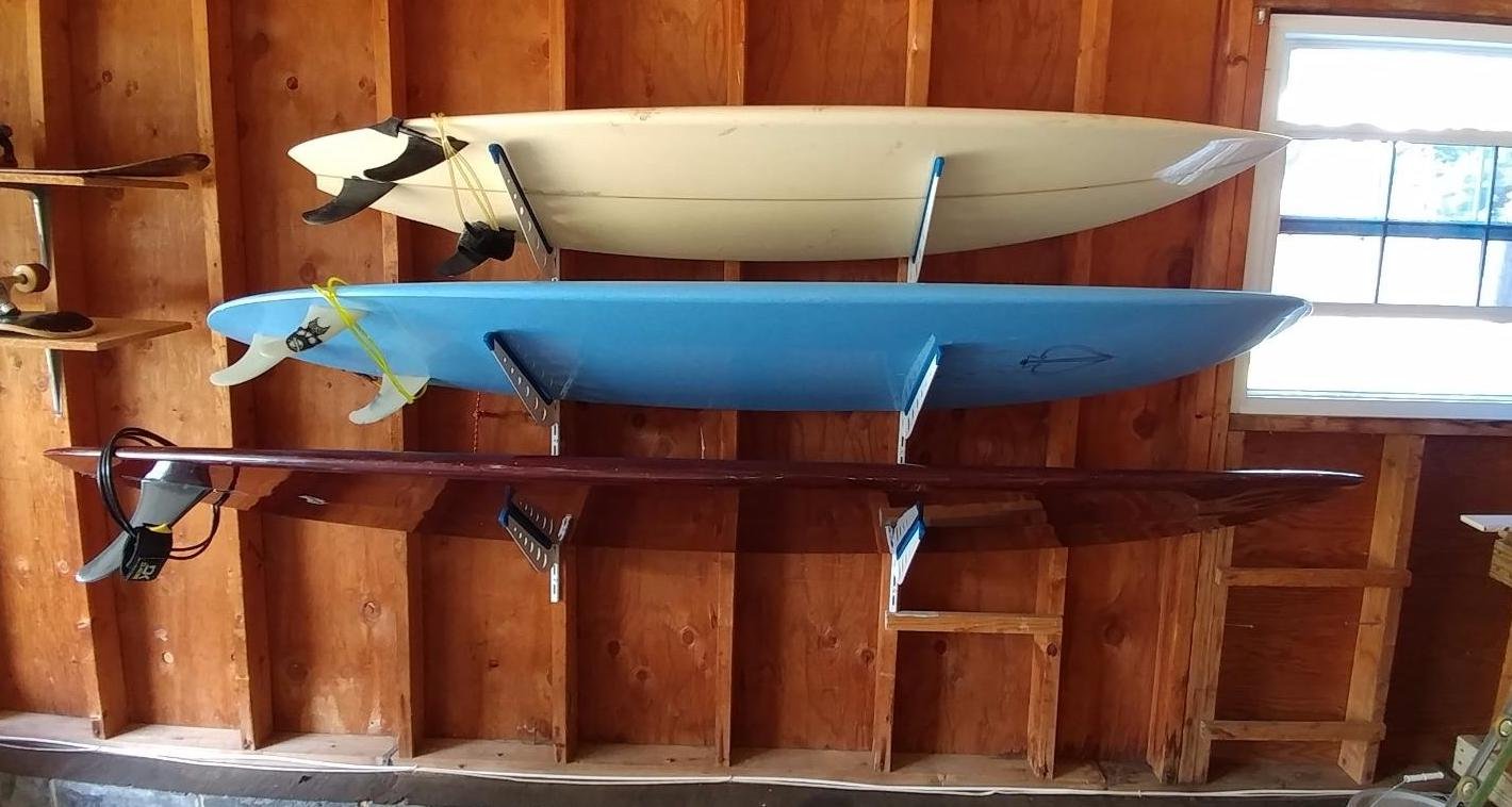 Storeyourboard Metal Surfboard Storage Rack, 4 Surf Adjustable Home Wall Mount