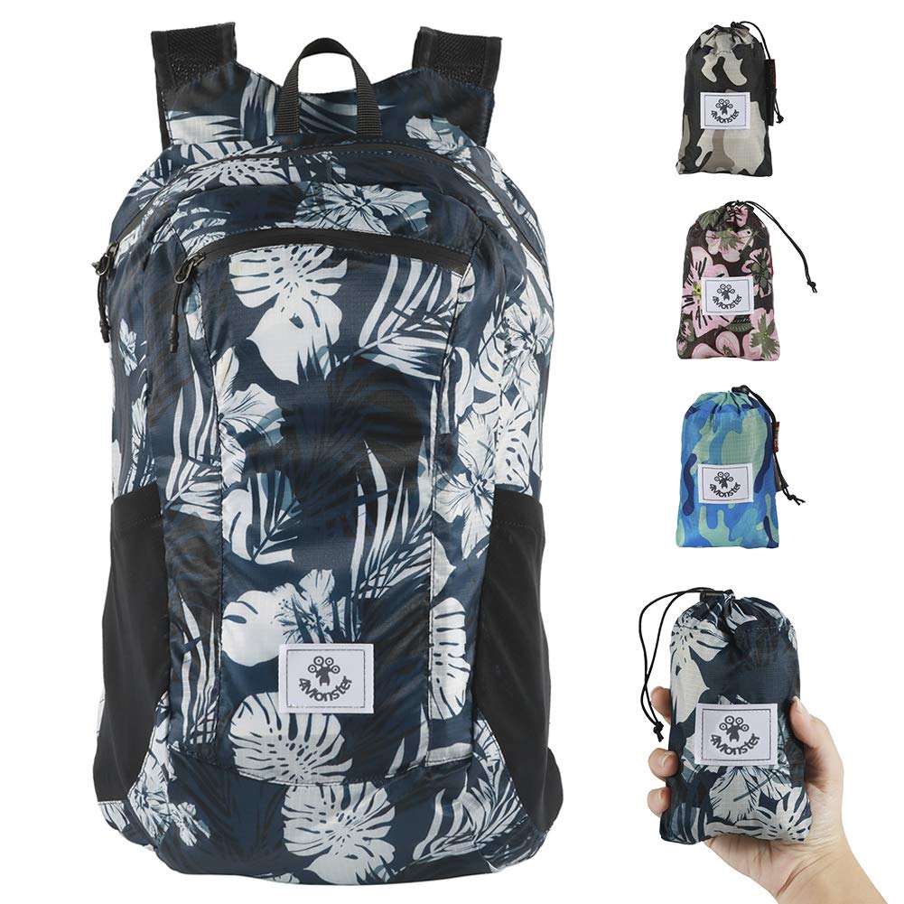 4Monster Hiking Daypack,Water Resistant Lightweight Packable Backpack for Travel Camping Outdoor (Flower Blue, 24L)