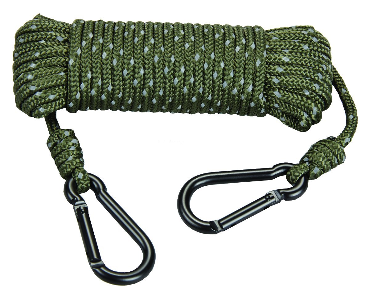 Hunters Specialties 30Ft Heavy Duty Reflective Treestand Rope - Hunting Large-Diameter Rope With 2 Carabiner Clips