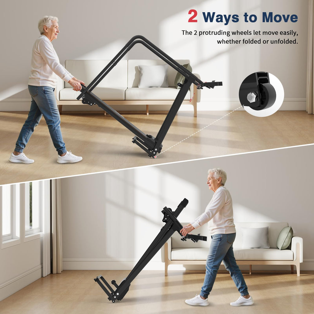 Redliro Walking Treadmill for Seniors - Foldable Senior Treadmill with 0%-2% Incline, Long Handrails - 300 lbs Capacity Home Rec