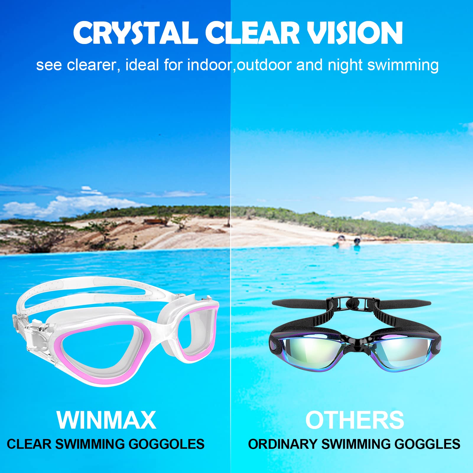 Win.Max Swimming Goggles Swim Goggles Anti Fog Anti Uv No Leakage Clear Vision For Men Women Adults Teenagers (Purple/Non-Polari