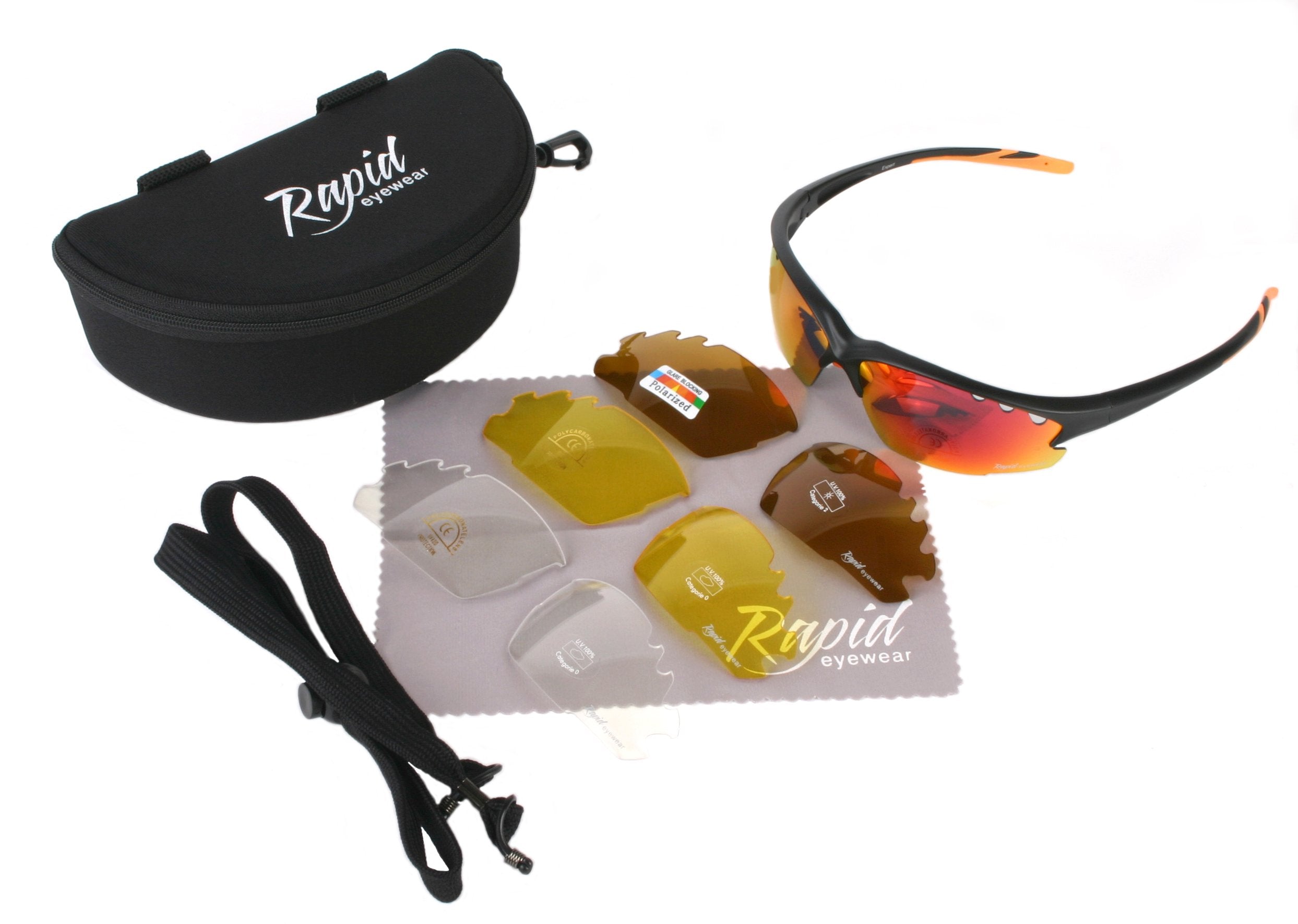 Rapid Eyewear Expert Cycle Multi Lens Sunglasses For Cycling Polarized, Clear & Low Light Lenses Included. For Men & Women. Uv 4