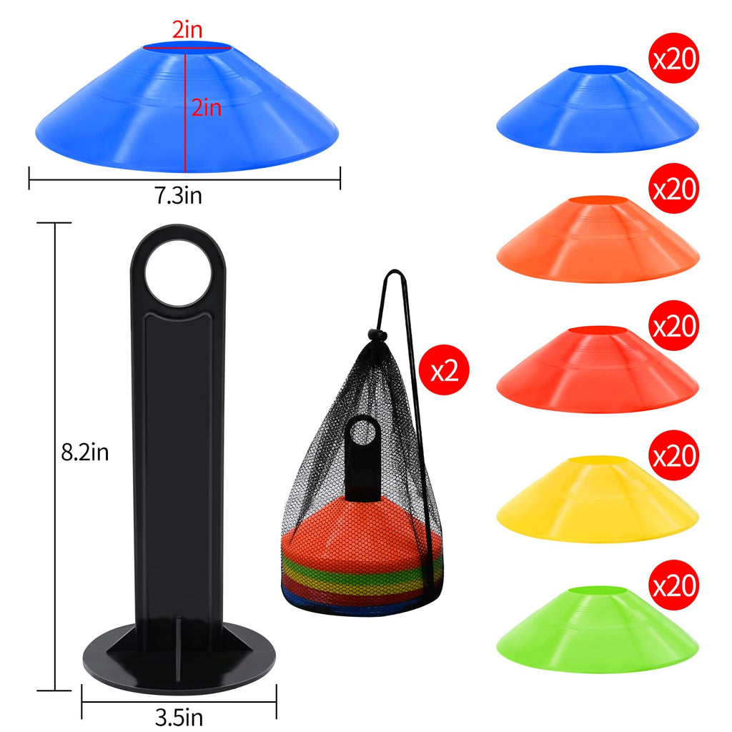 Fgbnm 100 Pack Disc Cones, Agility Soccer Cones With Carry Bag And Holder, Soccer Cones For Sports Training, Football, Soccer, B