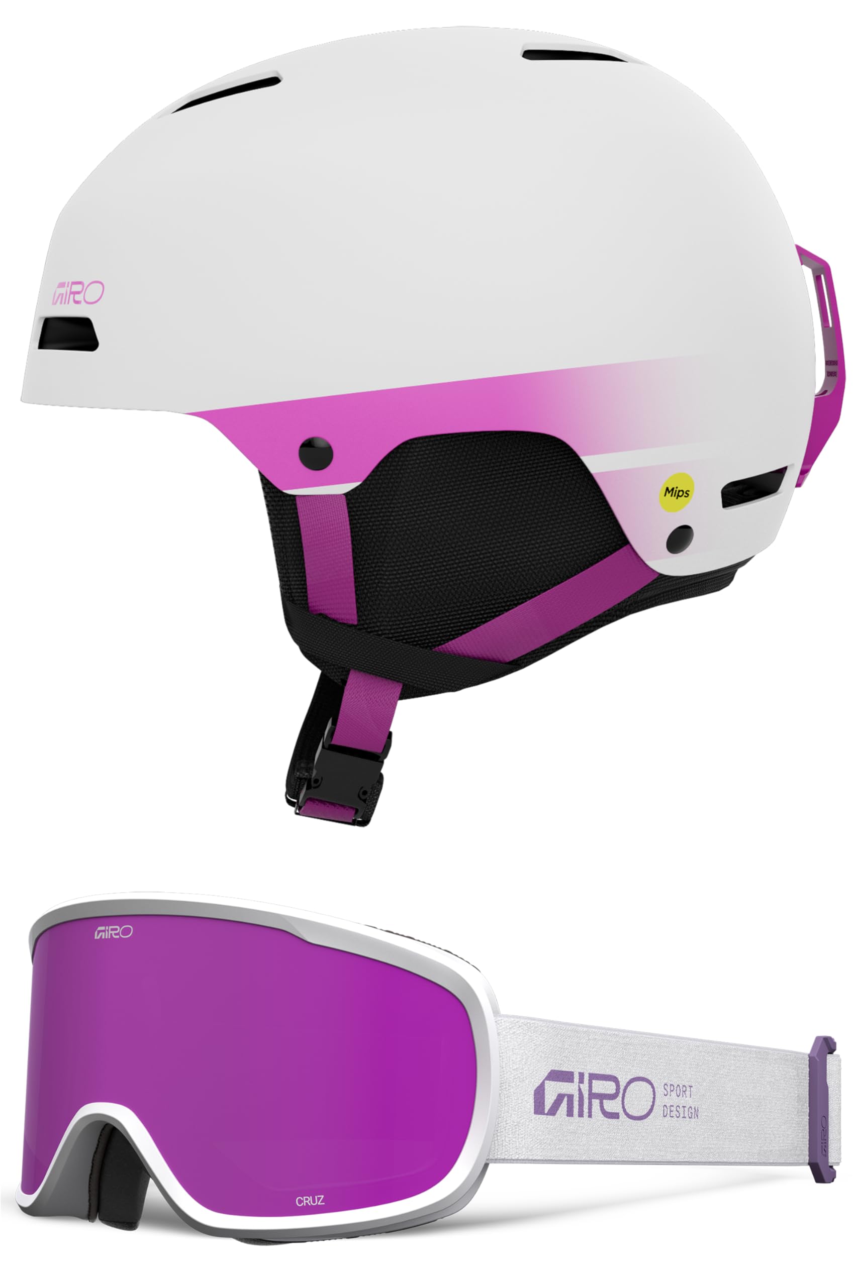 Giro Ledge FS MIPS Snow Helmet/Goggle Combo - (Combo) Matte White/Pink - Mauve Purple Stacked - Size Small