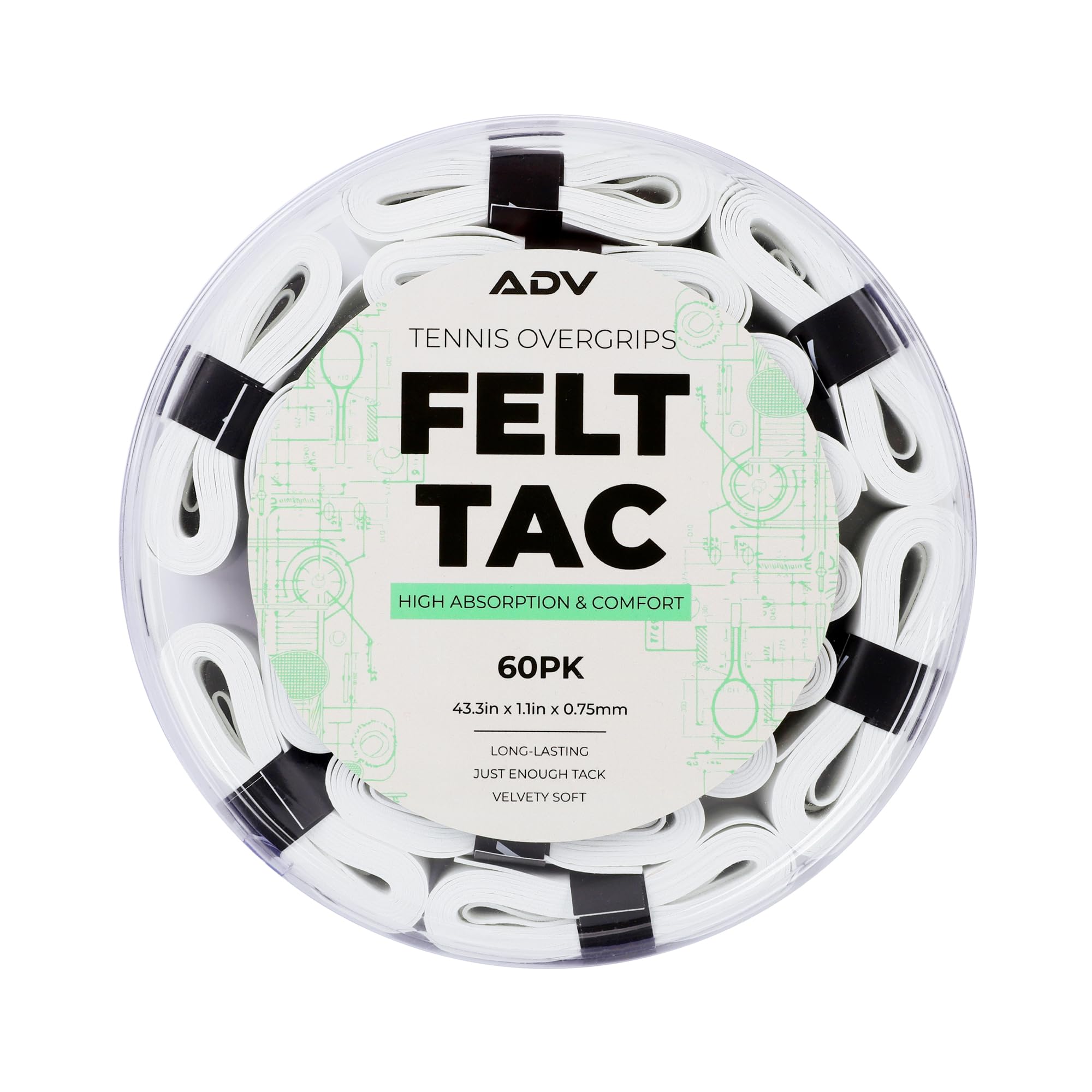 ADV Dry Tennis Overgrip Tape - 3, 12, 30, 60 Pack - FeltTac Tennis Racket Grip Tape - Ultra Absorbent Tennis Grip Tape - Comfort