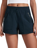 CRZ YOGA High Waisted Hiking Shorts for Women 3 - Water Resistant Cargo for Athletic Travel Outdoor with Zip Pockets True Navy L