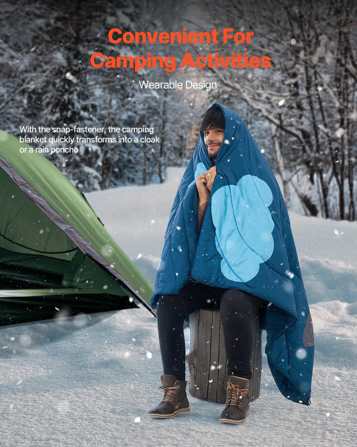 Vevor Camping Blanket, Large Warm Wearable Stadium Blanket, Waterproof & Windproof, Polyester Fiber, Flame Retardant, Great For
