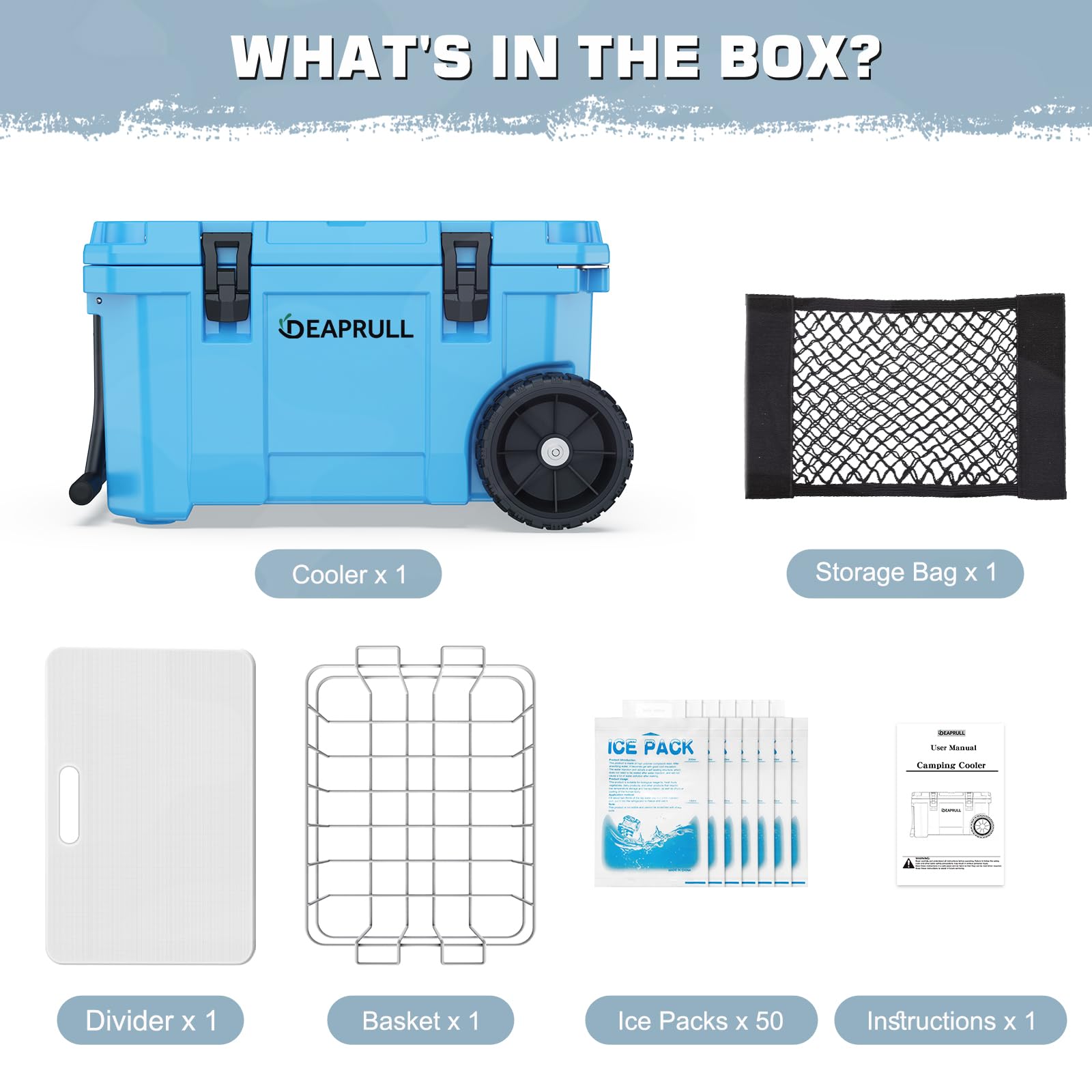 55 Quart Cooler With Wheels, Ice Chests Portable Camping Cooler Holds Ice Up To 6 Days, Leak-Proof Outdoor Insulated Cooler With