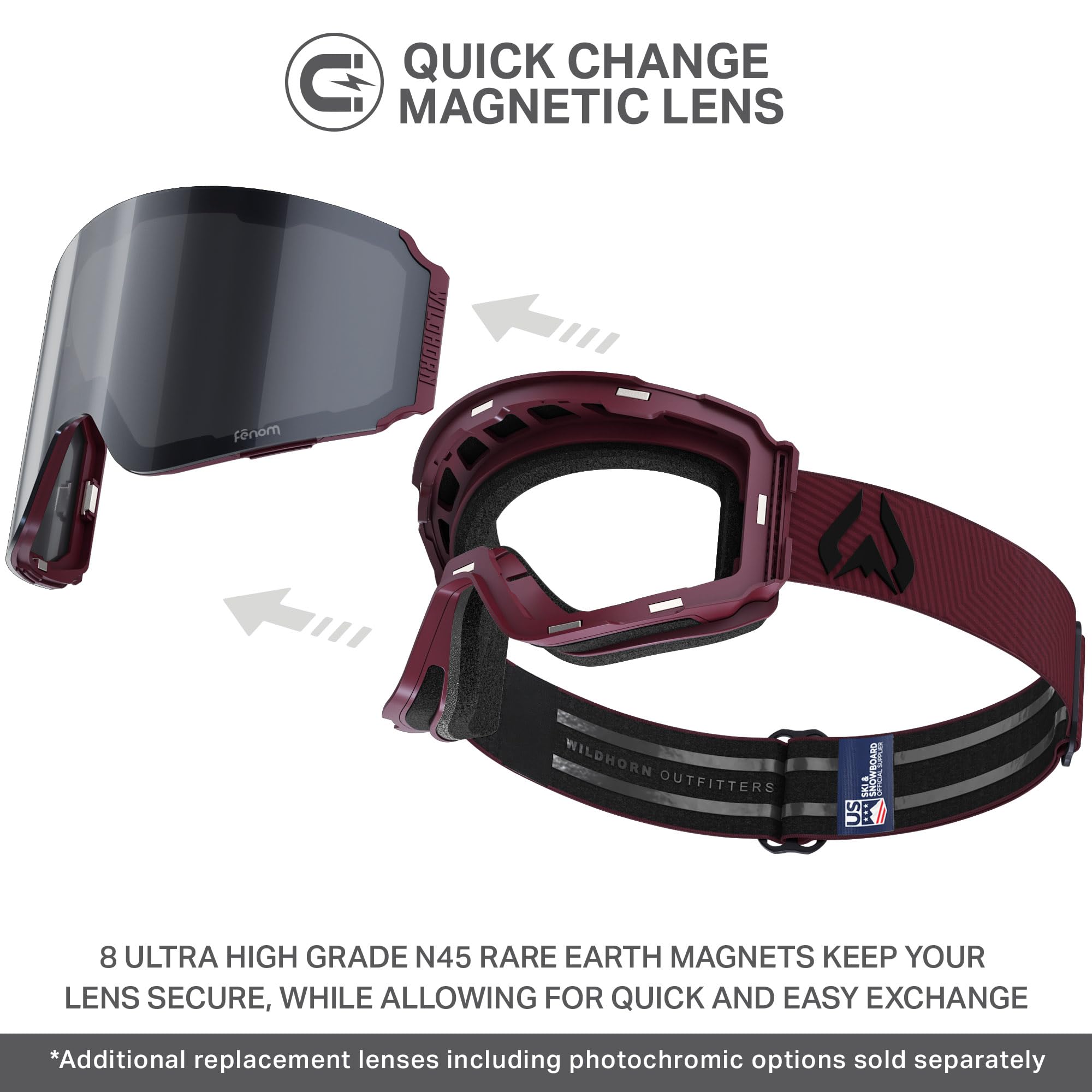 Wildhorn Maxfield Pro Ski Goggles -Us Ski Team Supplier- Snowboard Goggles Men, Women & Youth-Interchangeable Magnetic Lenses