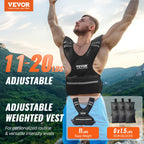 Vevor Adjustable Weighted Vest, 11-20Lb Weight Vest With 6 Ironsand Weights And Reflective Stripe, Body Weight Vest Exercise Set