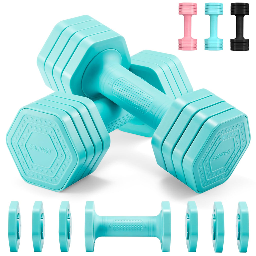 EQUIPRO Adjustable Dumbbell Set, 4 in 1 Weights for Women at Home, Hand Weights Dumbbells for Women, Each 2lb 3lb 4lb 5lb Fast A