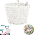 Kids Bike Basket Wicker Woven Front Bicycle Basket for Boys Girls Mini Handlebar Basket for Kids Bike or Scooter (White)