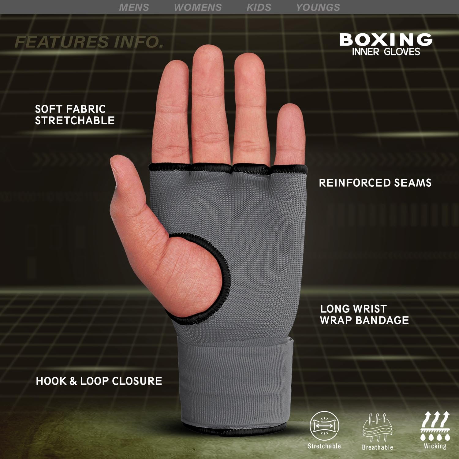 FARABI Kids Hybrid Boxing Inner Gloves Punching Boxing Gloves (Grey)