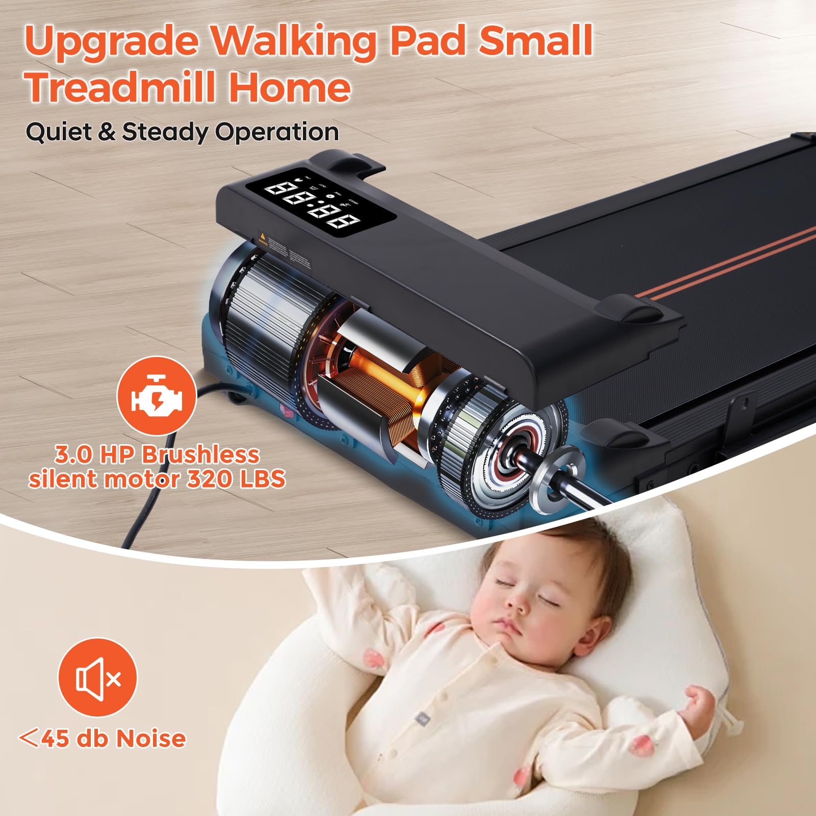 Walking Pad With Handle Bar And Incline, 3.0Hp Portable Small Treadmills With Handles For Home Small Spaces, 0.6-6.2Mph Electric
