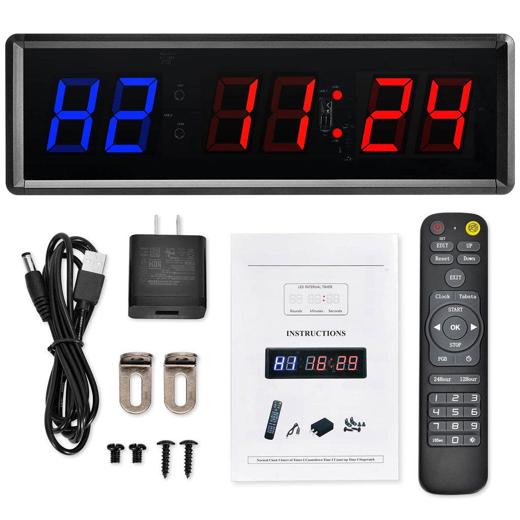 Gym Clock Timer For Home With Remote,Ktzon 1.5'' 1.8'' Metal Led Gym Timer Clock,Crossfit Timer Workout Stopwatch,Tabata Timer C