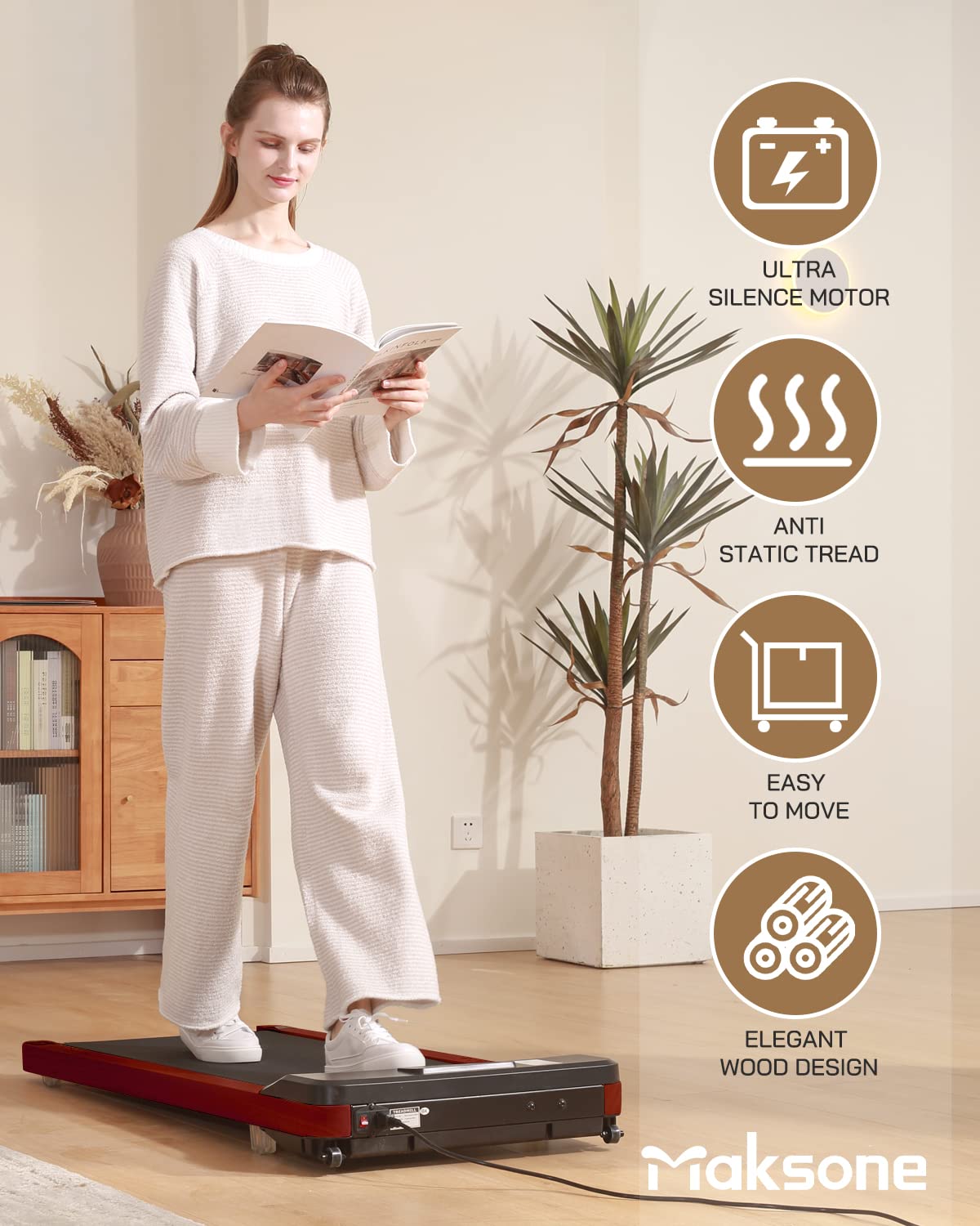 Maksone Under Desk Treadmill, Expert Of Wooden Walking Pad, Walking Jogging Machine With Remote Control, Installation-Free