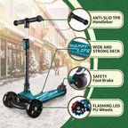 besrey Kick Scooter for Kids Ages 3-10, 3-Wheel Folding Scooter with Adjustable Height, LED Light Wheels, Extra Wide Deck for Ou