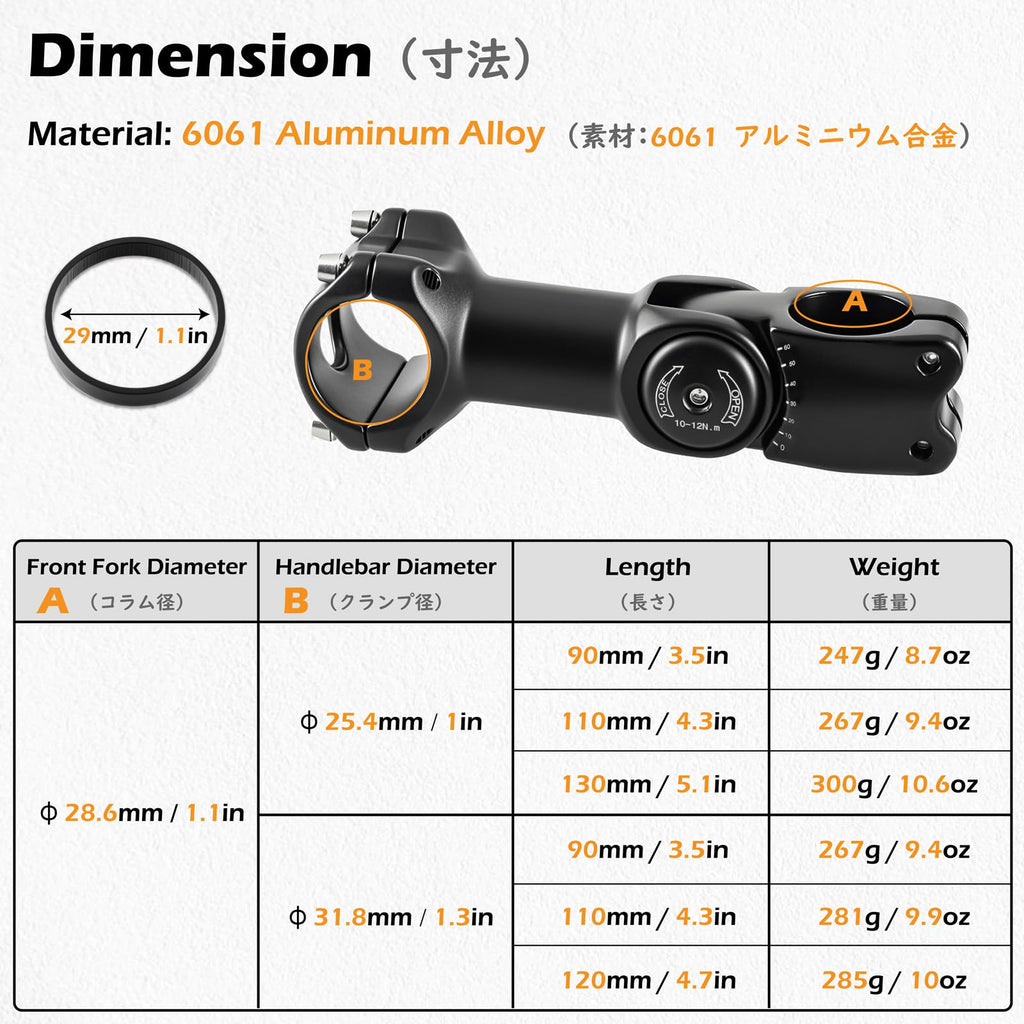 Triwonder Bike Stem 25.4 31.8 Adjustable 60 Degree 90Mm 110Mm 130Mm Bike Handlebar Extender Stem Riser Bicycle Handle Bar Extens