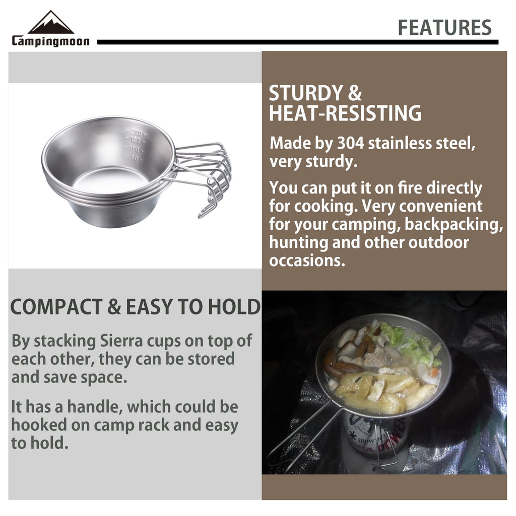 Campingmoon 4Pcs Set Stainless Steel Camping Sierra Cup 310Ml With Storage Case S220-4P+B