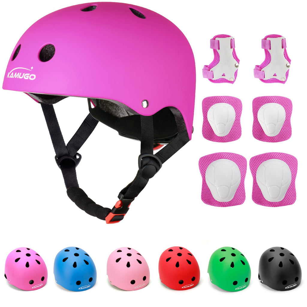 Kamugo Kids Adjustable Helmet, With Sports Protective Gear Set Knee Elbow Wrist Pads For Toddler Age 3-8 Boys Girls, Bike Skateb