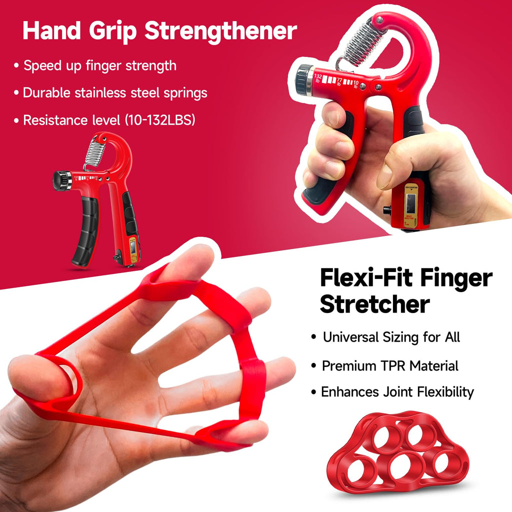 Fitbeast Hand Grip Strengthener Set Dual Counting Hand Grippers, Grip Ball, Grip Ring & Finger Stretch Band For Improved Grip &