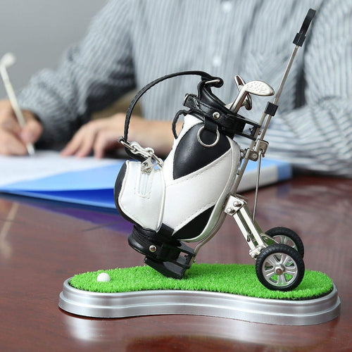 10L0L Golf Pen Holder With 3 Pieces Golf Club Pens Set Unique Golf Golf Desk Decor Gifts Souvenirs For Men - Black + White