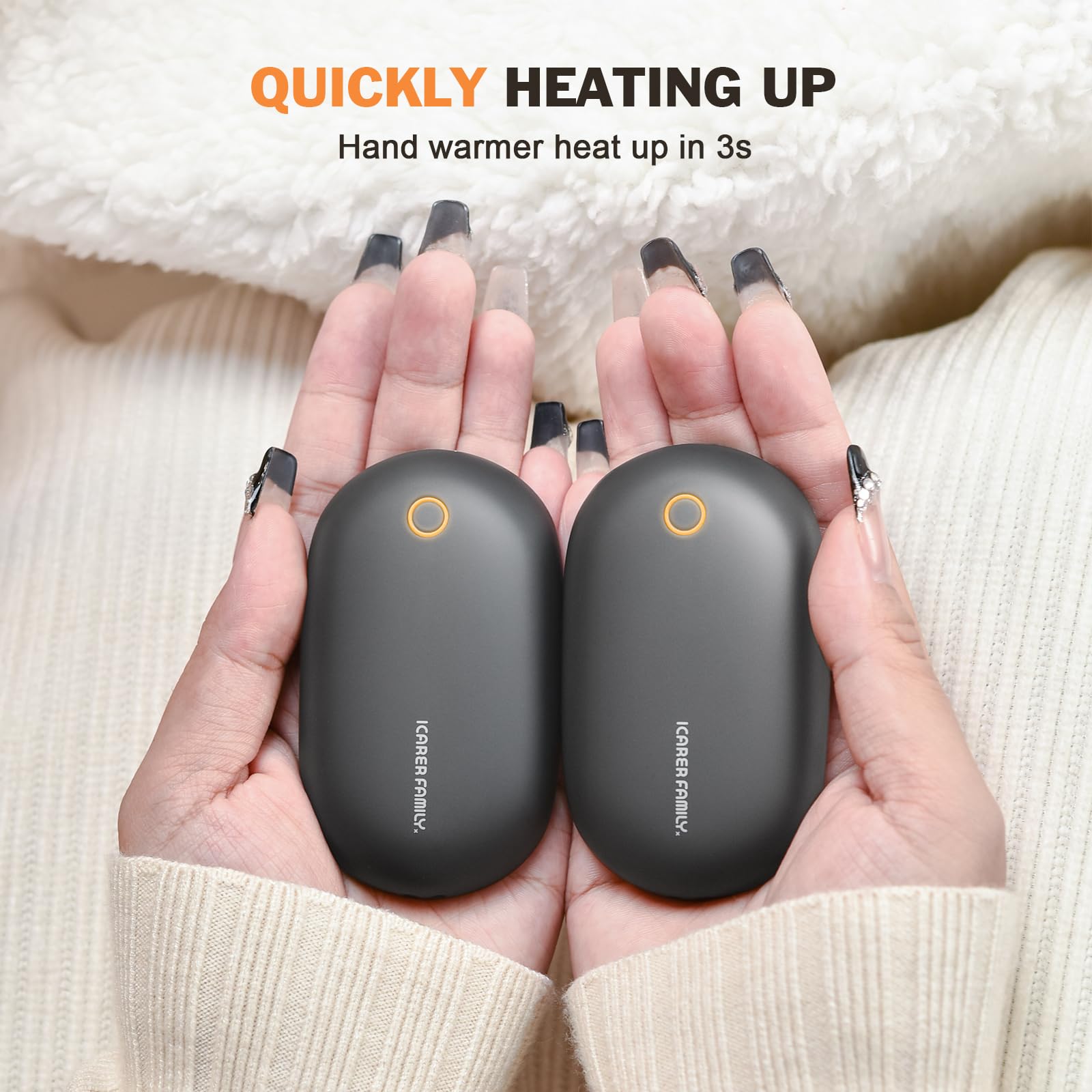 Hand Warmers Magnetic 2 Pack Rechargeable Full Warmer Aluminum Body Instant Heating, 8 Hrs Long, 5,000 Mah Pocket Size Electric