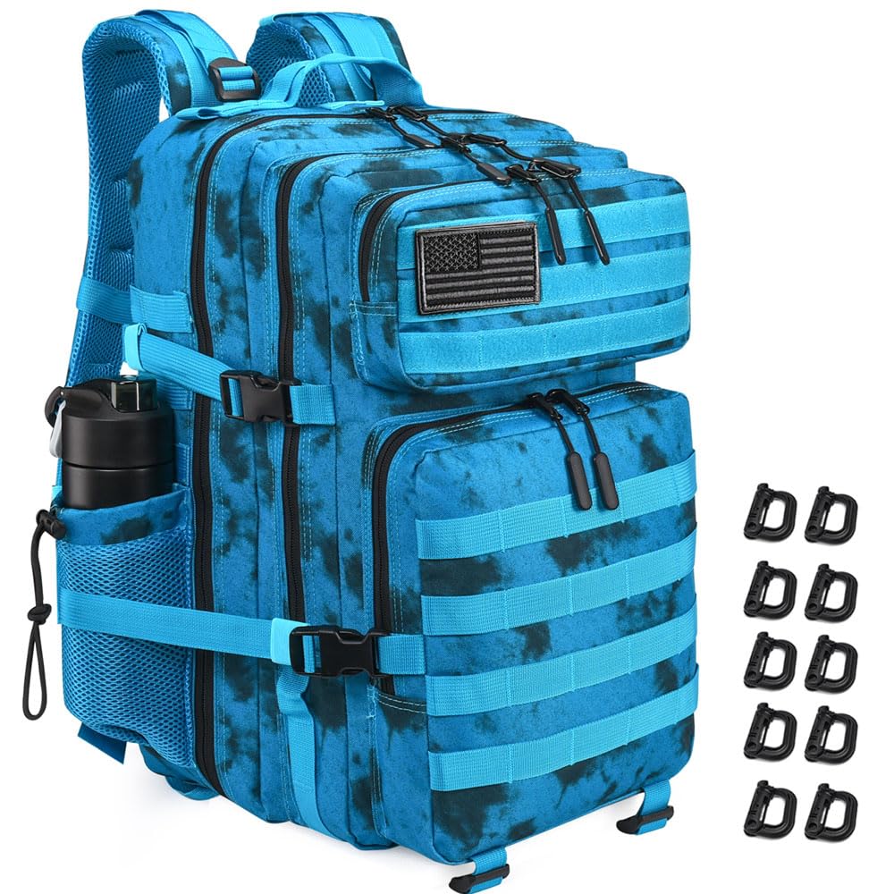 R.SASR Military Tactical Backpack 45L Large Tactical Backpack for Men, Hiking Rucksack With Bottle Holder (Blue Tie Dye)