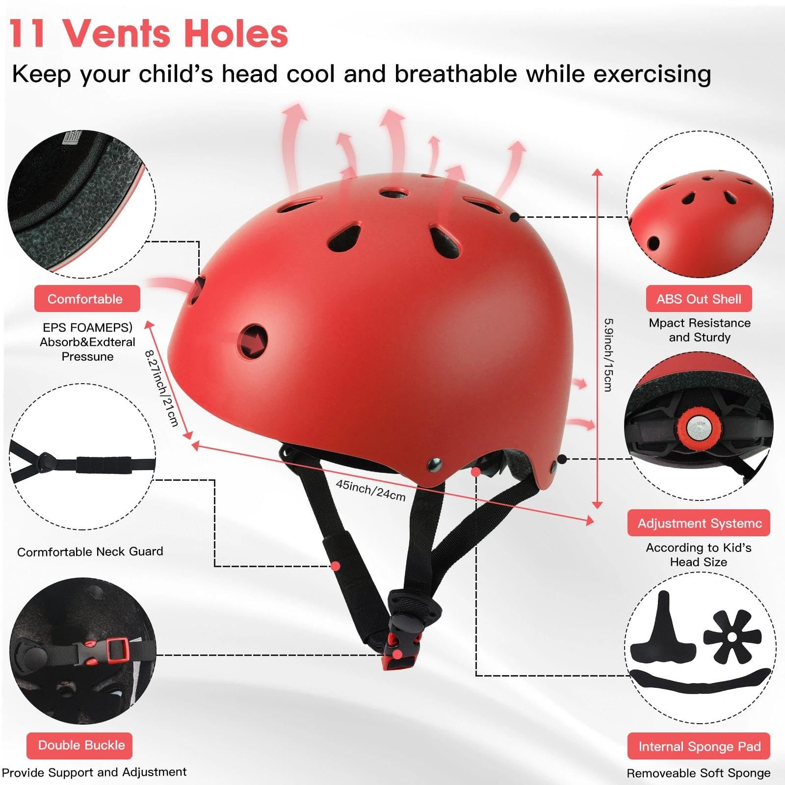 Toddler Kids Bike Helmet Set - Adjustable Cycling Helmet with Knee, Elbow Pads & Wrist Guards Sport Protective Gear Little Kid