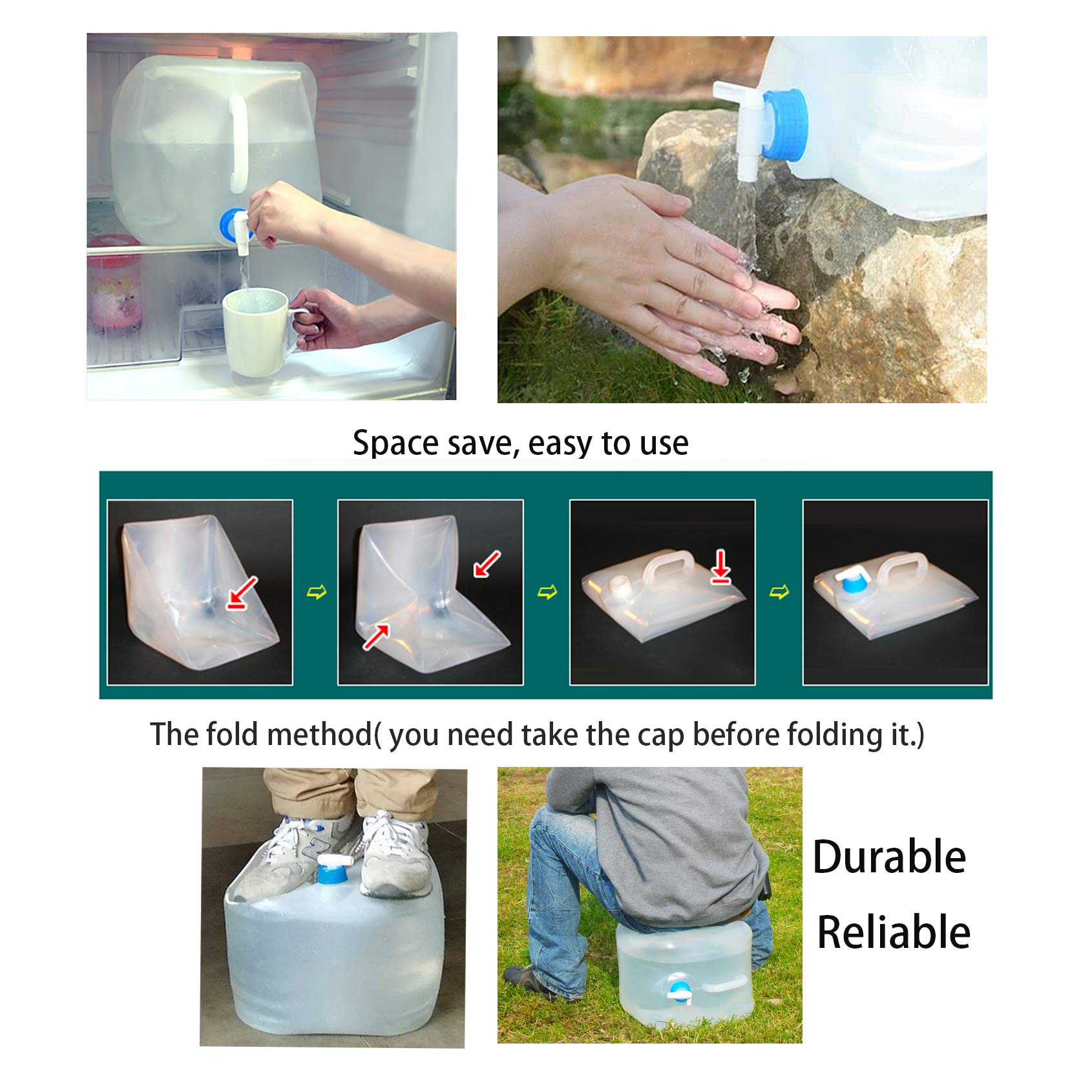 Cedilis 2 Pack 5.3 Gallon Collapsible Water Container With Spigot, Food Safe Water Storage Jug, Bpa-Free Camping Water Storage J