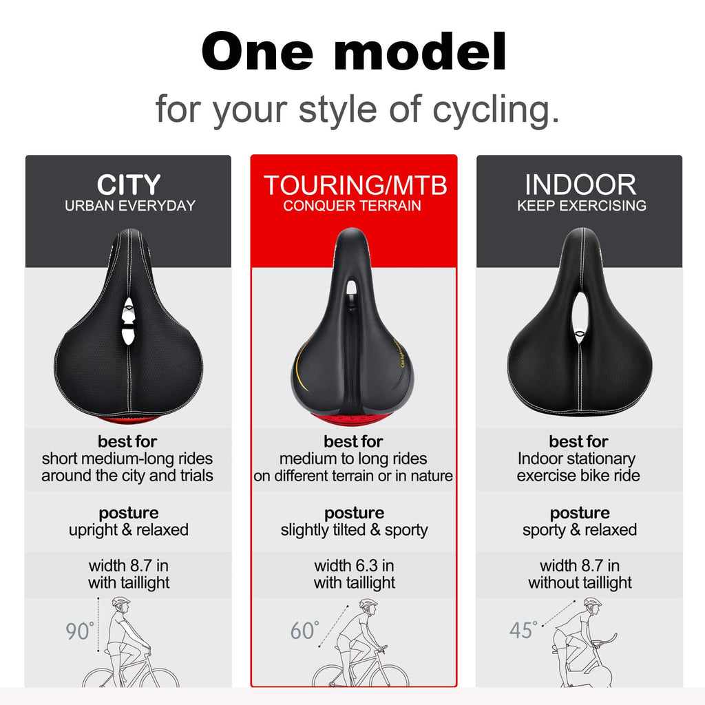 Comfortable Men Women Bike Seat - Daway C66 Foam Padded Leather Road Mountain Bicycle Saddle Cushion With Taillight, Waterproof,